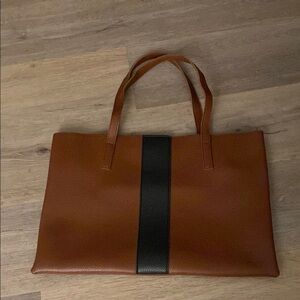 Brown and Black Leather Tote Bag
